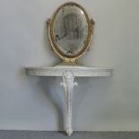 A Victorian cream painted half round console table, 107cm,