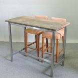 A rustic pine and metal breakfast bar, 125cm,