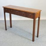 A burr walnut side table, containing five labelled spice drawers,