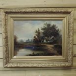 Melville, early 20th century, river landscape, oil on board,