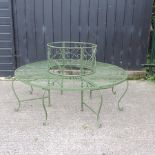 A painted metal garden tree bench, 140cm diameter,