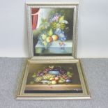 English school, contemporary, still life of fruit, oil on canvas, together with another,