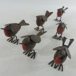 A set of six painted metal models of robins