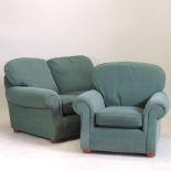 A green upholstered two seater sofa, 147cm,