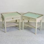 A near pair of French style painted bedside cabinets,