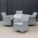 A grey rattan garden table, 150 x 72cm,