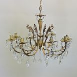 A gilt metal and crystal chandelier,