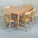 A pine dining table, on turned legs, 153 x 91cm,