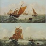 Manner of William Thornley, (19th century), sailing boats on rough seas, oil on canvas, unsigned,