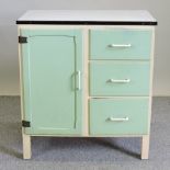 A mid 20th century enamel topped painted kitchen cupboard,
