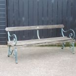 A painted cast iron and wooden garden bench,