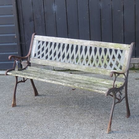 A wooden garden bench,