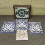 A set of three faience tiles, stamped Creil Montereau, LM & Cie, 20cm,