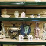 A collection of continental porcelain and glassware to include a Bohemian ruby overlaid glass vase,