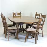 A late 20th century continental oak draw leaf dining table, 177 x 121cm,