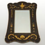 An early 20th century satinwood and painted wall mirror, inlaid with an urn and swags,