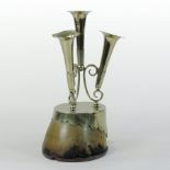 An early 20th century silver plated epergne, with three trumpet shaped vases,