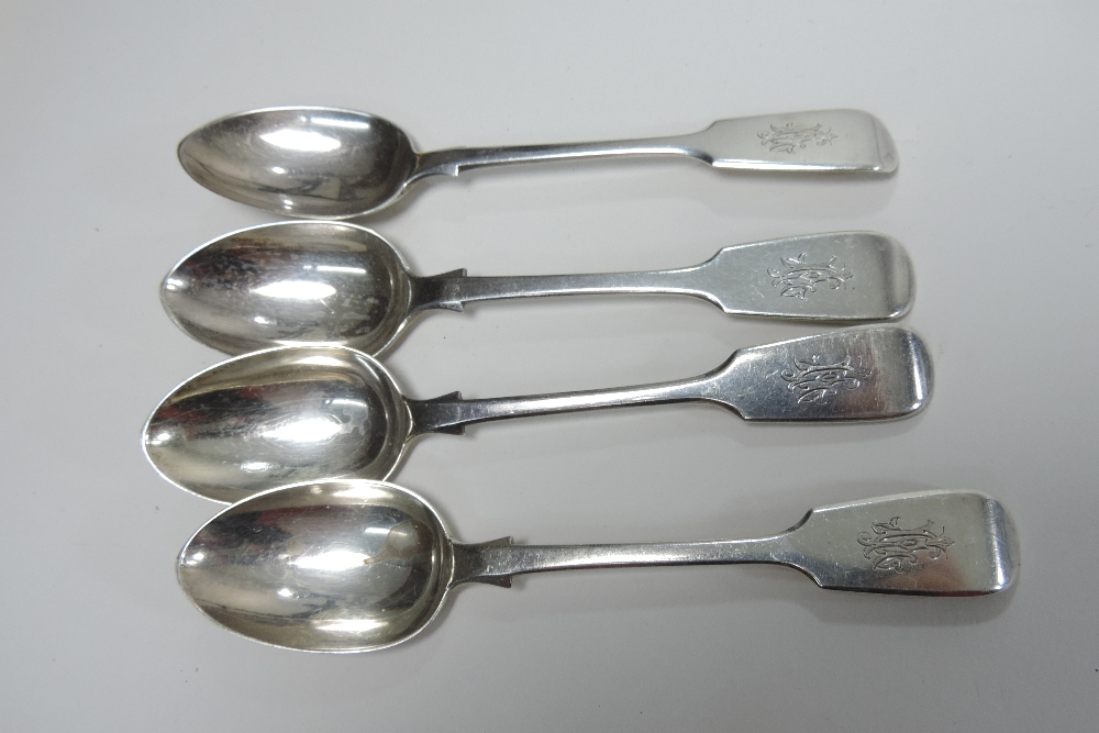 A set of four Victorian fiddle pattern dessert spoons, London 1893, - Image 9 of 12