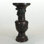 A large Meiji period style Japanese bronze vase, relief decorated with birds,