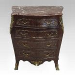 A 19th century style rouge marble top commode, containing four long drawers,