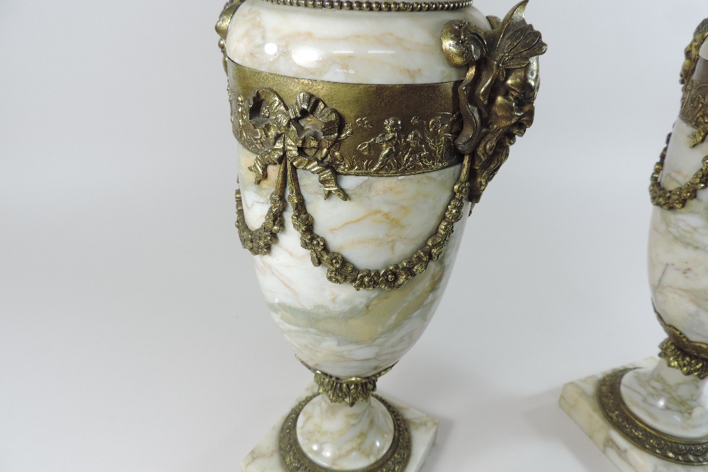 A pair of gilt bronze mounted white marble cassolettes, each of urn shape, - Image 3 of 9