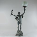 An early 20th century French figural silvered metal table lamp,