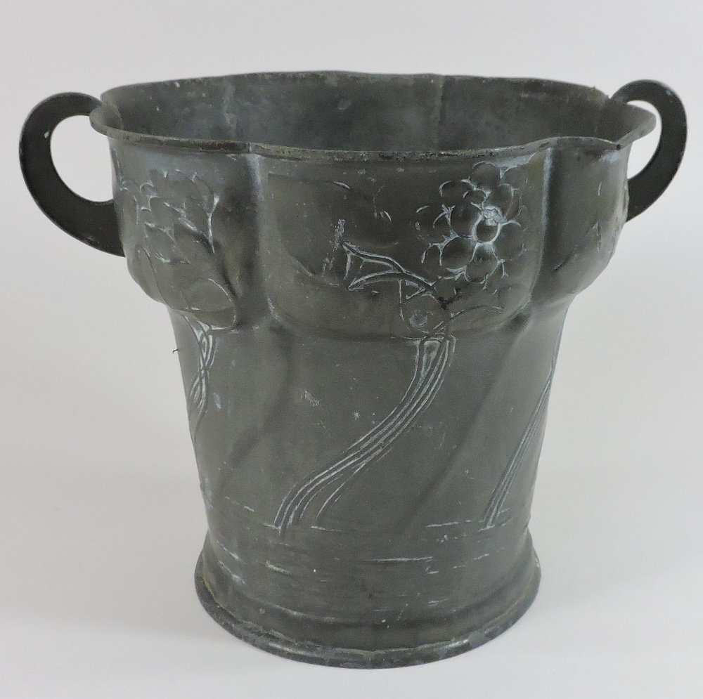 An Orivit Art Nouveau German pewter vase, of twin handled form, - Image 6 of 6