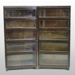 A near pair of early 20th century Globe Wernicke dark oak glazed bookcases, each in five sections,