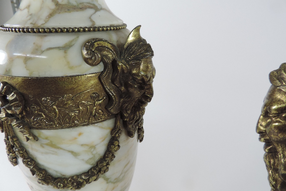 A pair of gilt bronze mounted white marble cassolettes, each of urn shape, - Image 6 of 9