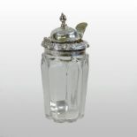 A George IV silver mounted glass preserve jar, of facetted shape with a hinged lid, Sheffield 1829,