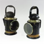 A pair of 19th century Sherwood brass and black painted railway lanterns,