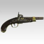 A 19th century Swiss cavalry percussion pistol, having a walnut stock, the plate with flat body,