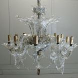 A Venetian style glass twelve branch chandelier, suspended with glass chains,