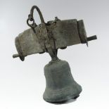 An antique cast bronze bell, dated 1581, 24cm high,