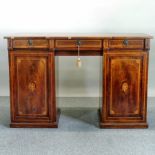 A 19th century mahogany and satinwood inlaid breakfront pedestal sideboard,