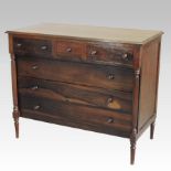 An early 20th century continental rosewood chest, containing three short above three long drawers,
