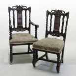 A set of fourteen carved oak dining chairs, by Edwards and Roberts,