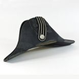 A 19th century Admiral's black silk bicorn hat,