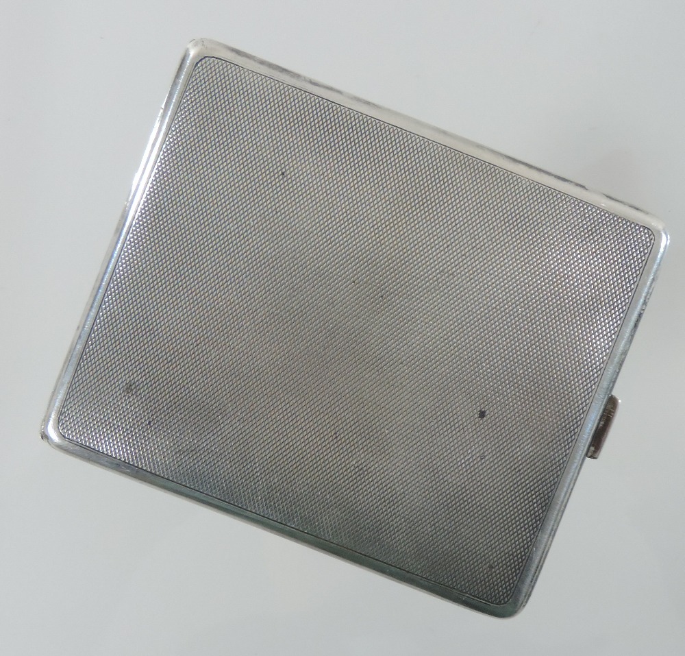 An Edwardian silver cigarette case, of hinged rectangular shape, with engine turned decoration, - Image 4 of 5