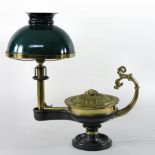 An ornate continental brass and opaque glass table lamp,