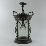 A 19th century brass and glass lantern, of circular shape,