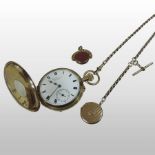 A 19th century 9 carat gold cased gentleman's half hunter pocket watch, with a white enamel dial,