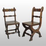 A pair of 19th century carved light oak hall chairs, in the manner of A.W.N.