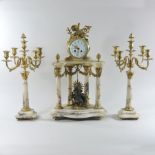 A 19th century French style marble and gilt metal mounted clock garniture,