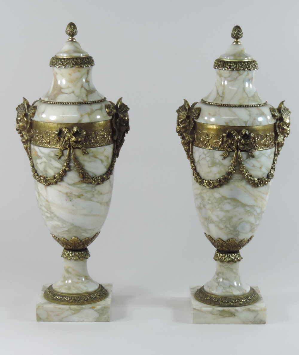 A pair of gilt bronze mounted white marble cassolettes, each of urn shape, - Image 4 of 9