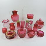 A collection of Victorian cranberry glassware,