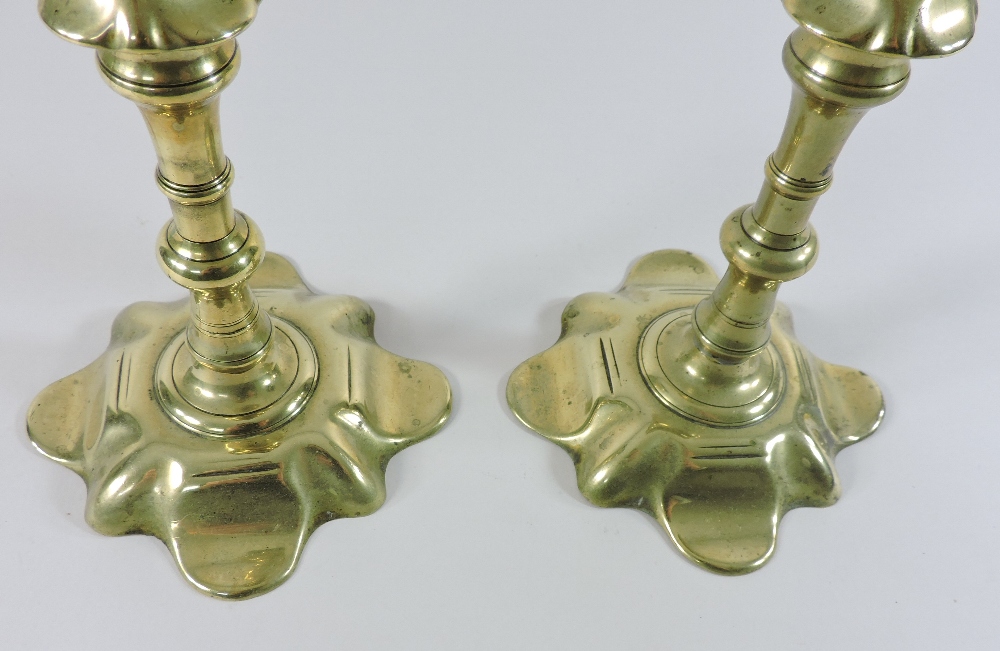 A pair of 18th century brass candlesticks, with petal shaped bases, - Image 8 of 8