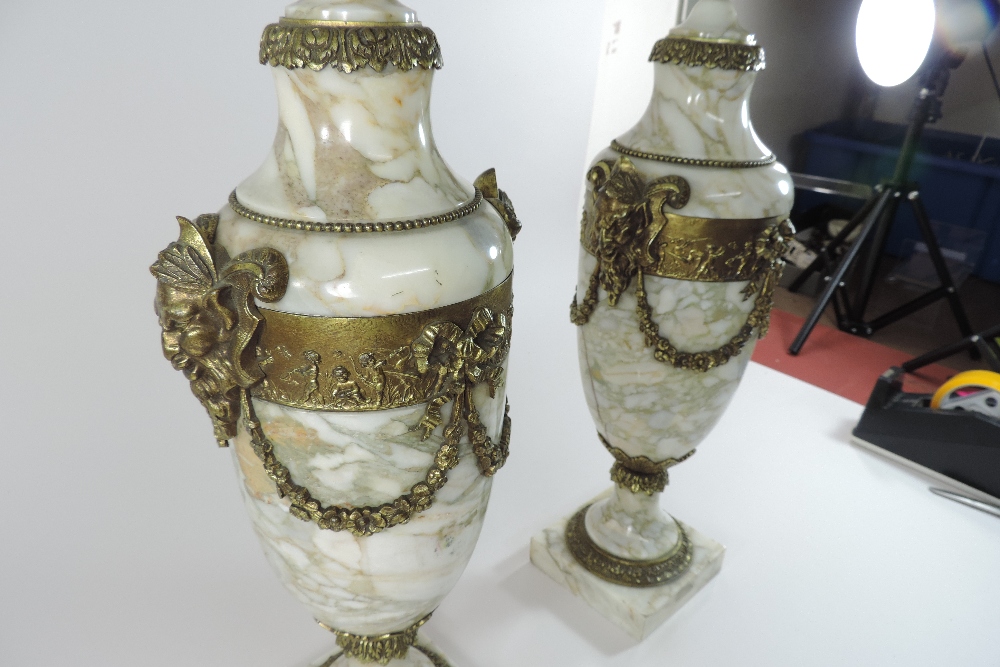A pair of gilt bronze mounted white marble cassolettes, each of urn shape, - Image 7 of 9