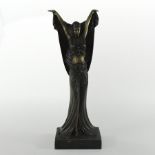 An Art Deco style bronze figure of young lady, shown standing, with her arms raised above her head,