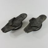 A pair of 18th century ladies wooden pattens This type of primitive shoe has existed since the